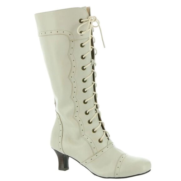 NEW Array Masseys "Vintage" Leather Tall Lace Up Knee-High Boots in Bone Sz. 7.5 - Picture 1 of 5